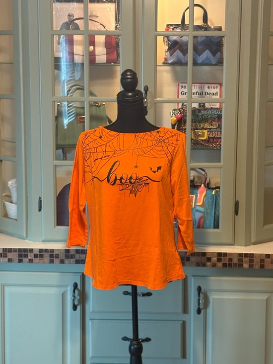Ruby Red Tops - Ruby Rd. Orange 'Boo' Spiderweb Long Sleeve Tee